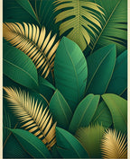 Lush Green Gold Leaf Pattern Rug