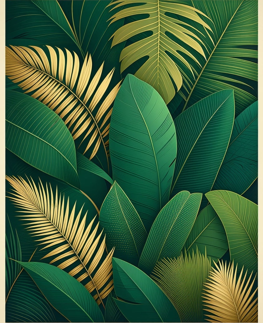 Lush Green Gold Leaf Pattern Rug