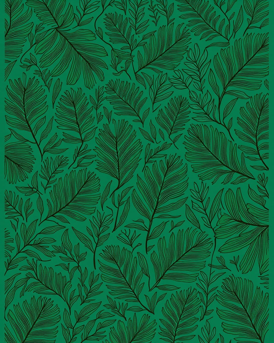 Emerald Lush Leaf Outline Pattern Rug