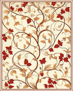 Red Leaf Vines Swirls Pattern Rug