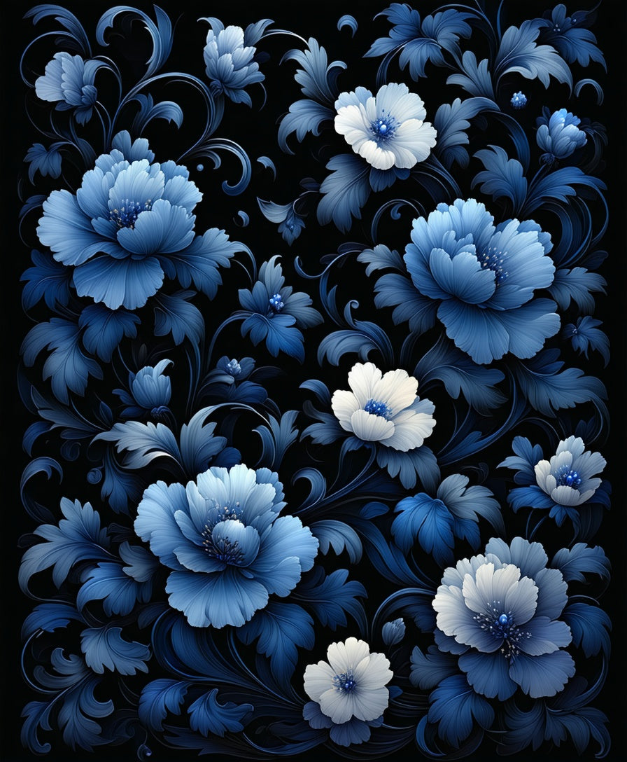 Vibrant Blue Floral Pattern Rug