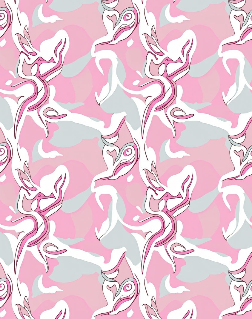 Dynamic Pink White Abstract Swirls Rug