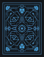 Symmetrical Blue Floral And Geometric Pattern Rug
