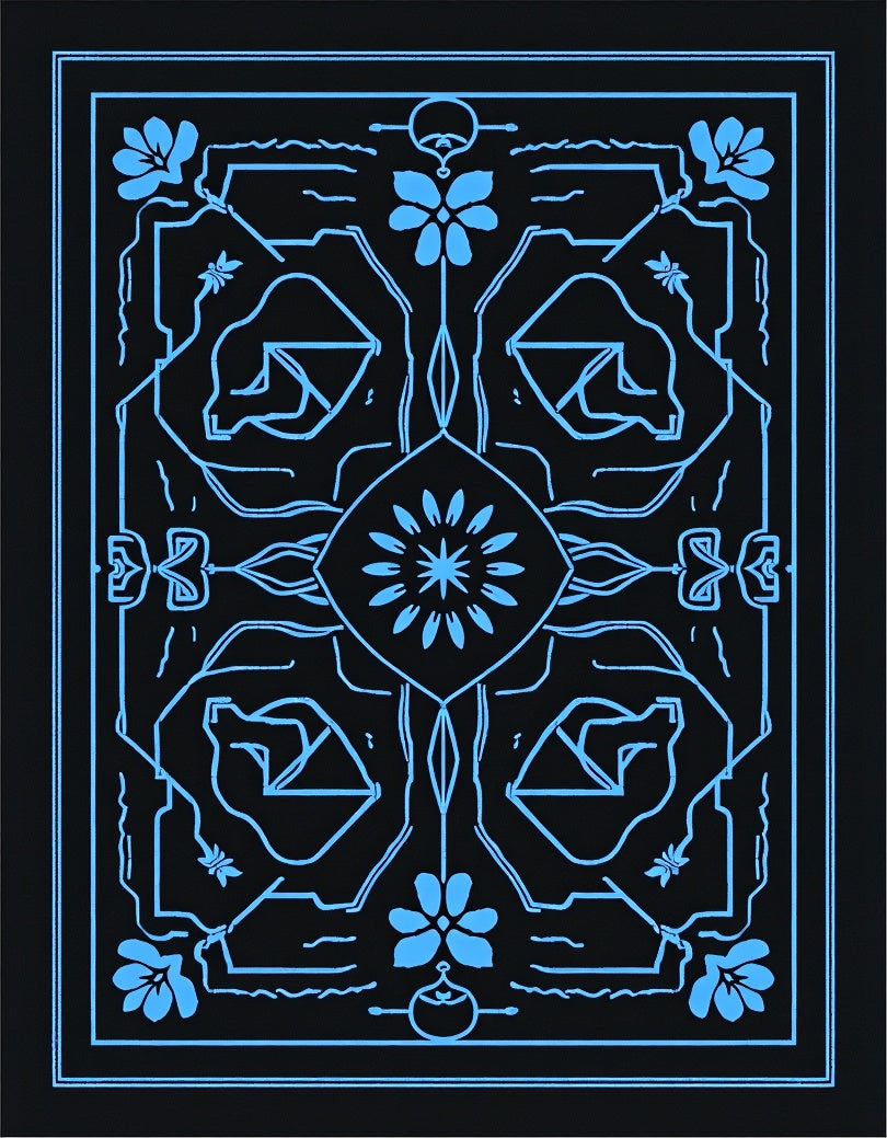 Symmetrical Blue Floral And Geometric Pattern Rug