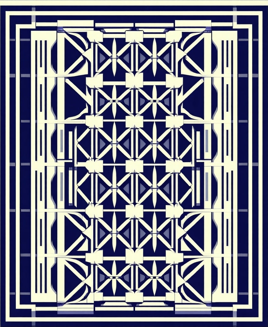 Naval Geometric Interlocking Design Rug