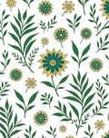 Teal Yellow Floral Foliage Pattern Rug