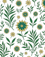 Teal Yellow Floral Foliage Pattern Rug
