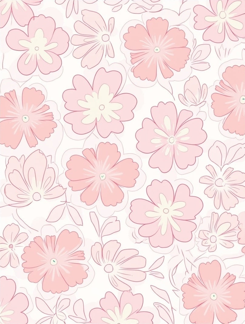 Pink Pastel Floral Outline Rug