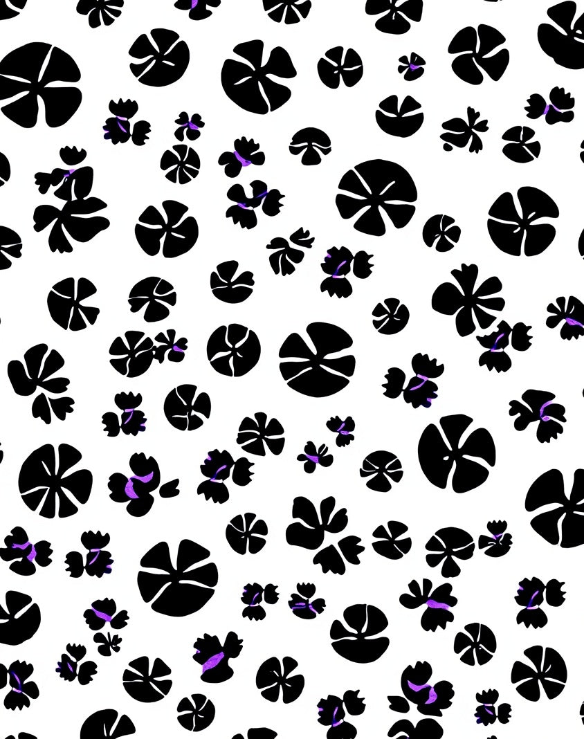 Whimsical Black 2 Purple Floral Design Rug