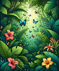 Lush Tropical Jungle Butterfly Garden Rug