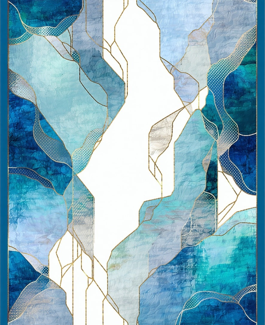Abstract Blue Gold Geo Pattern Rug