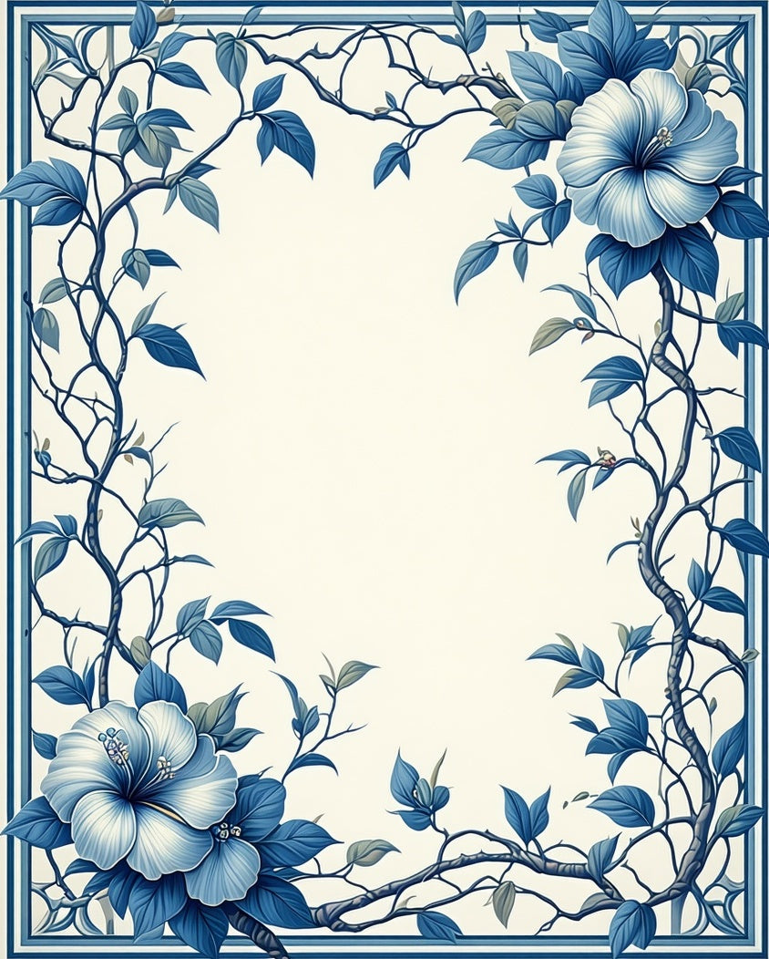 Vibrant Blue Floral Vine Pattern Rug