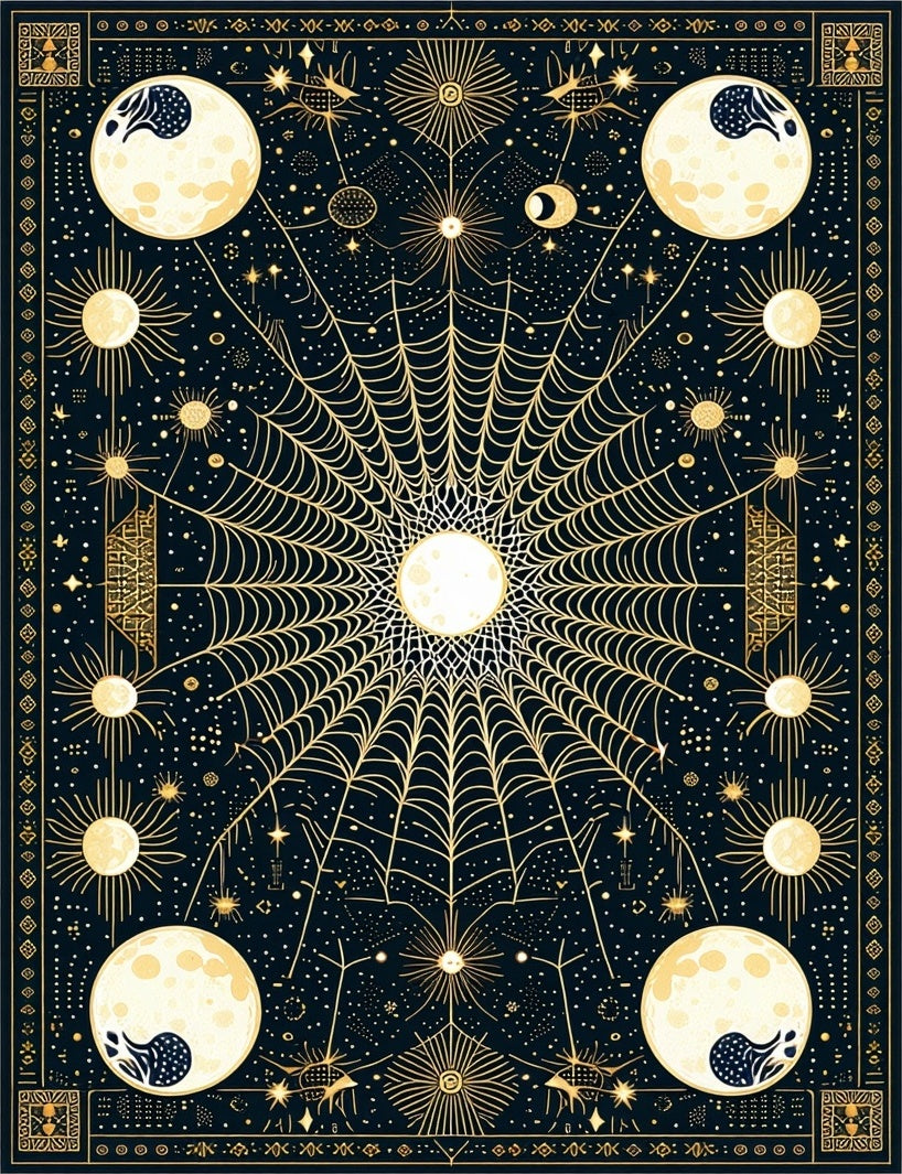 Celestial Spiderweb Moon Star Design Rug
