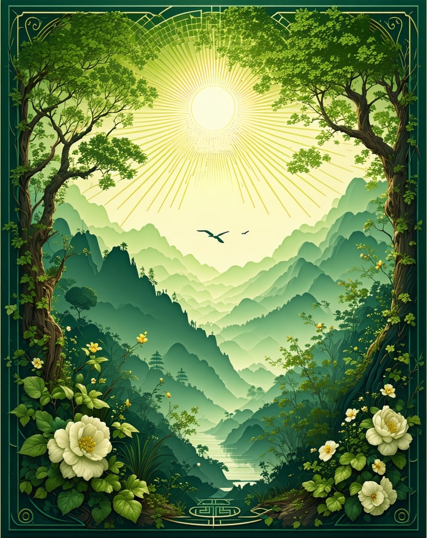 Hazy Green Mountain Serenity Floral Rug