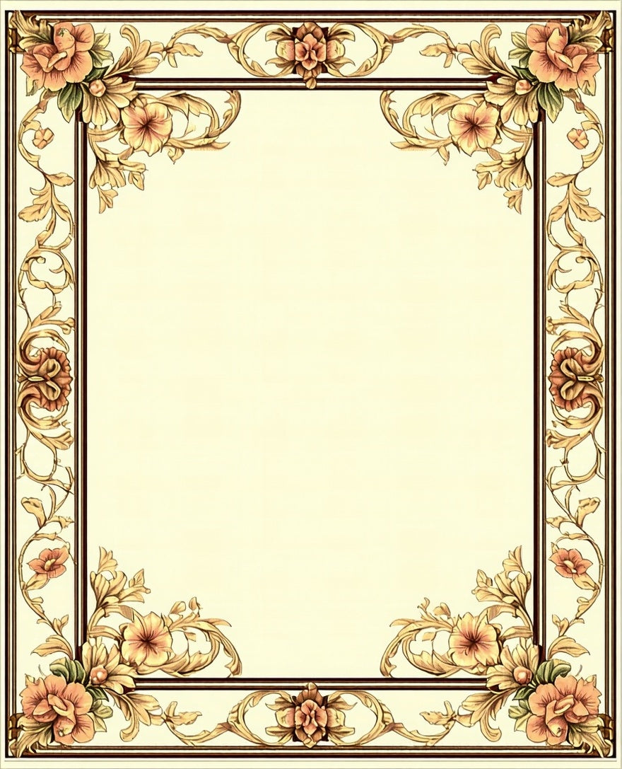 Ornate Floral Scrollwork Border Pattern Rug