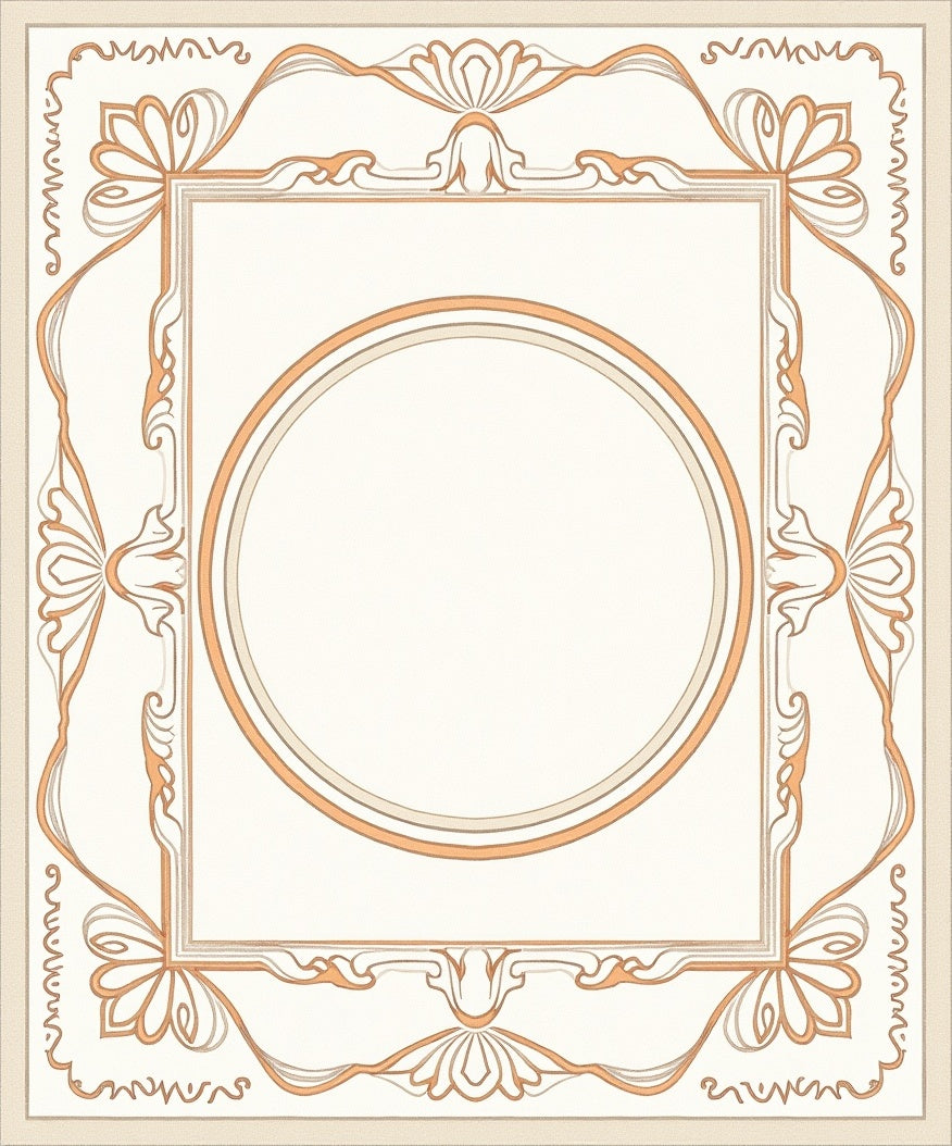 Cream and Coral Oval Frame Art Nouveau Rug