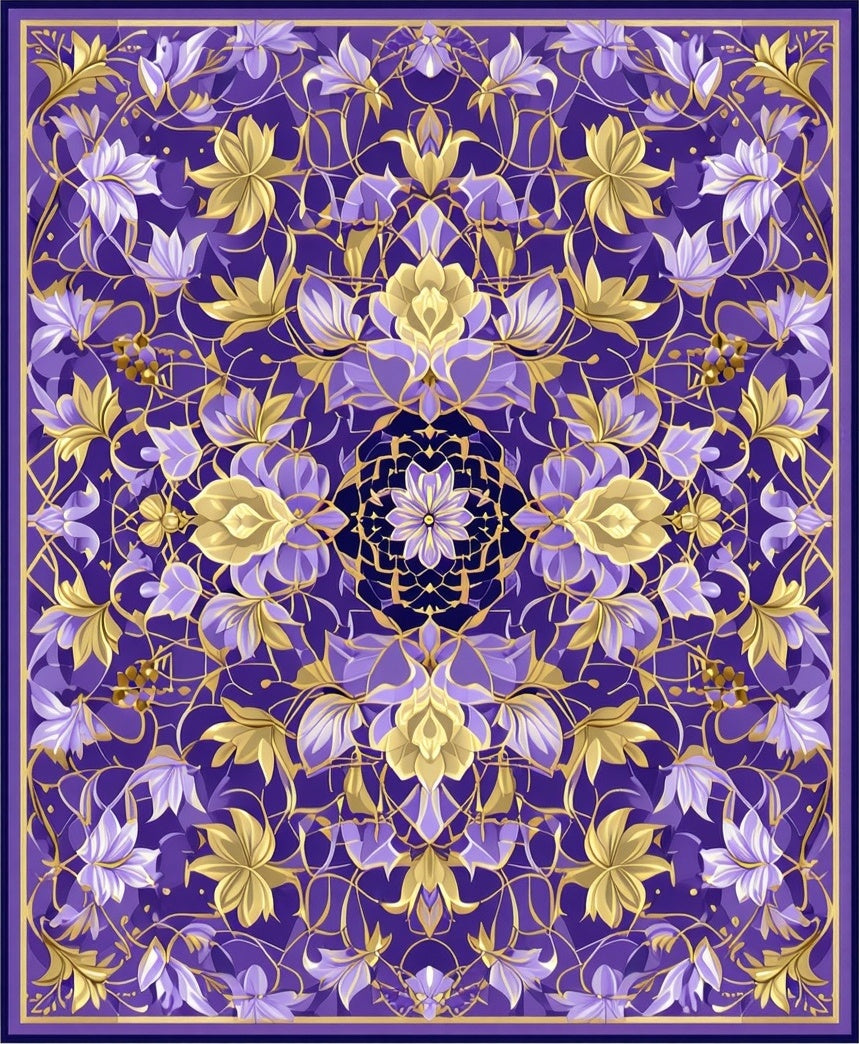Ornate Floral Violet Gold Pattern Rug