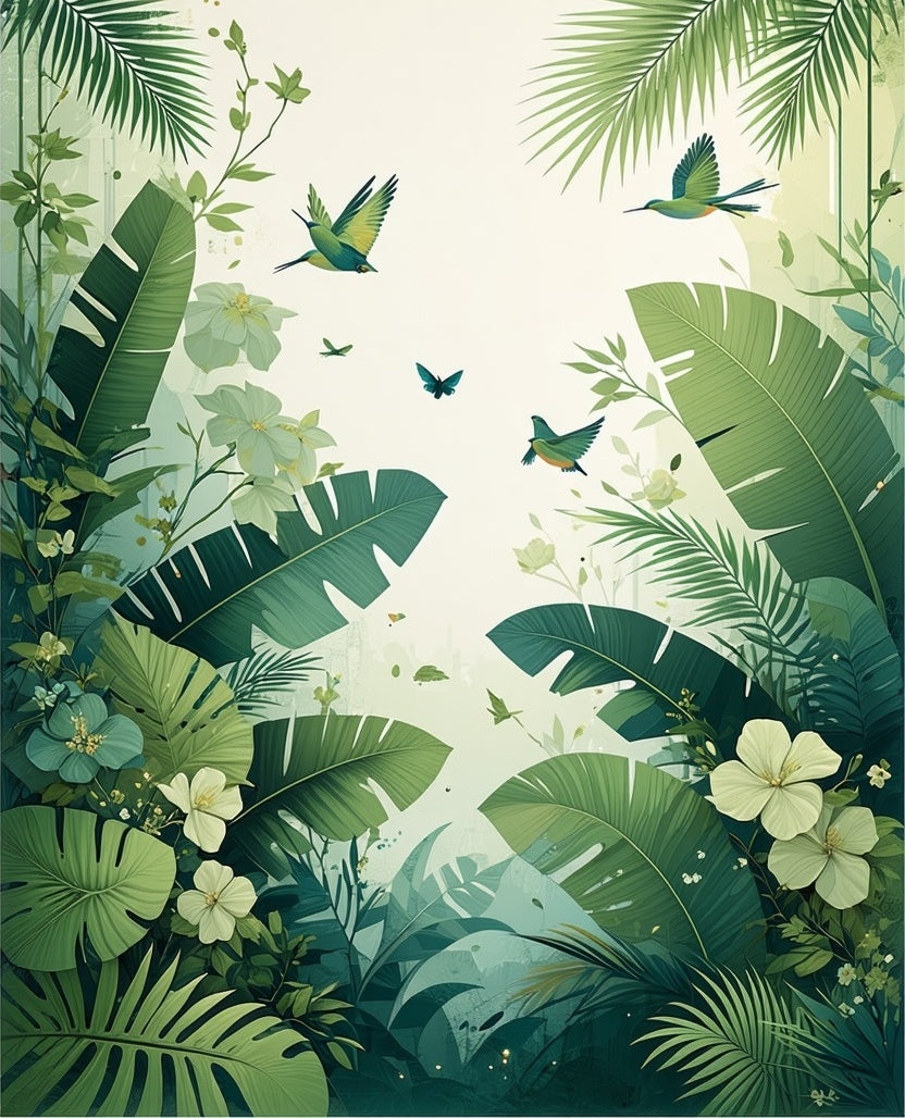 Lush Greenery Hummingbird Butterfly Garden Rug