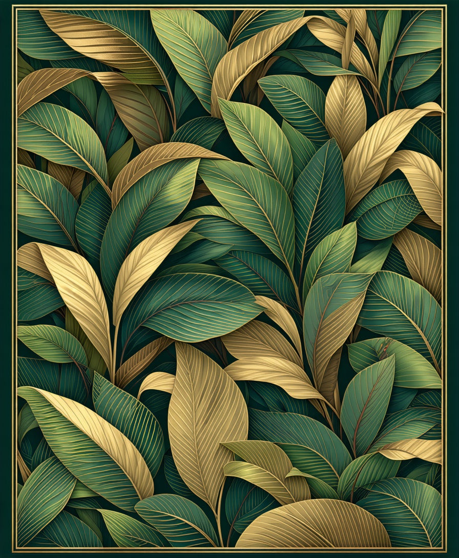 Lush Tropical Leaf Pattern Gold Rug