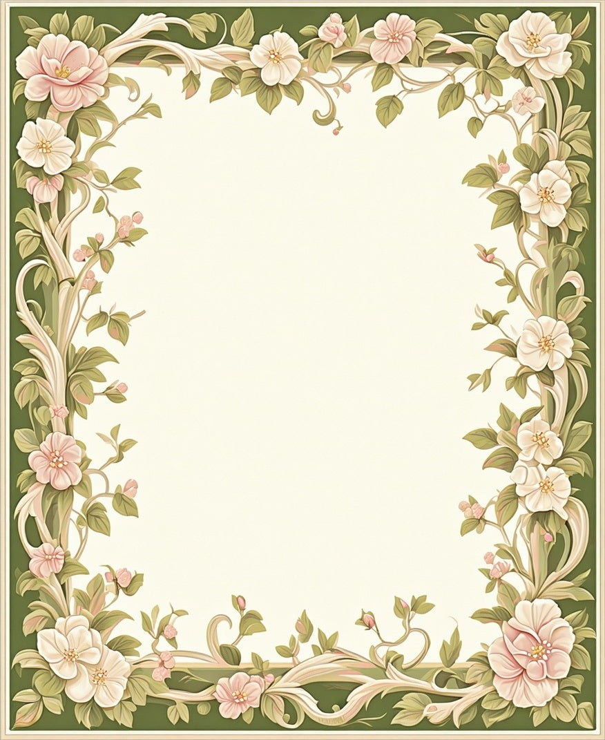 Soft Pink Floral Vine Border Design Rug