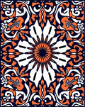 Symmetrical Orange White Navy Floral Pattern Rug