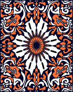 Symmetrical Orange White Navy Floral Pattern Rug