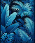 Deep Blue Tropical Foliage Design Rug