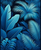 Deep Blue Tropical Foliage Design Rug