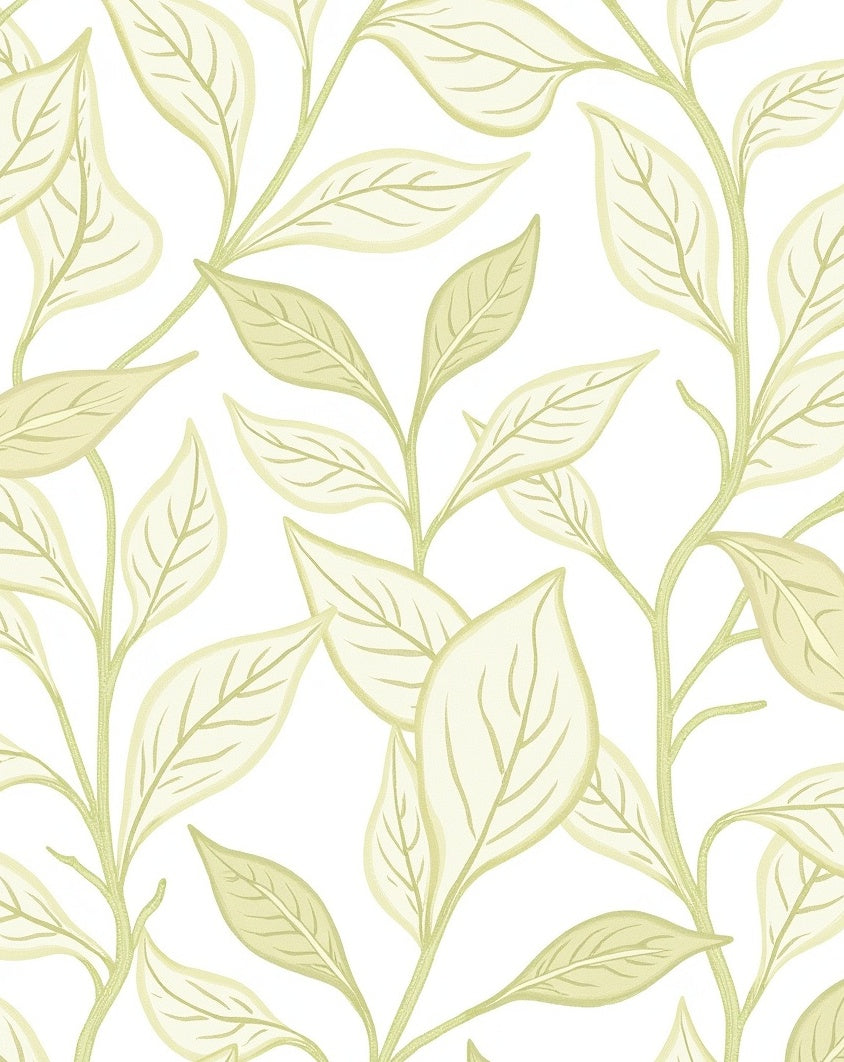 Delicate Pale Green Leafy Branches Rug