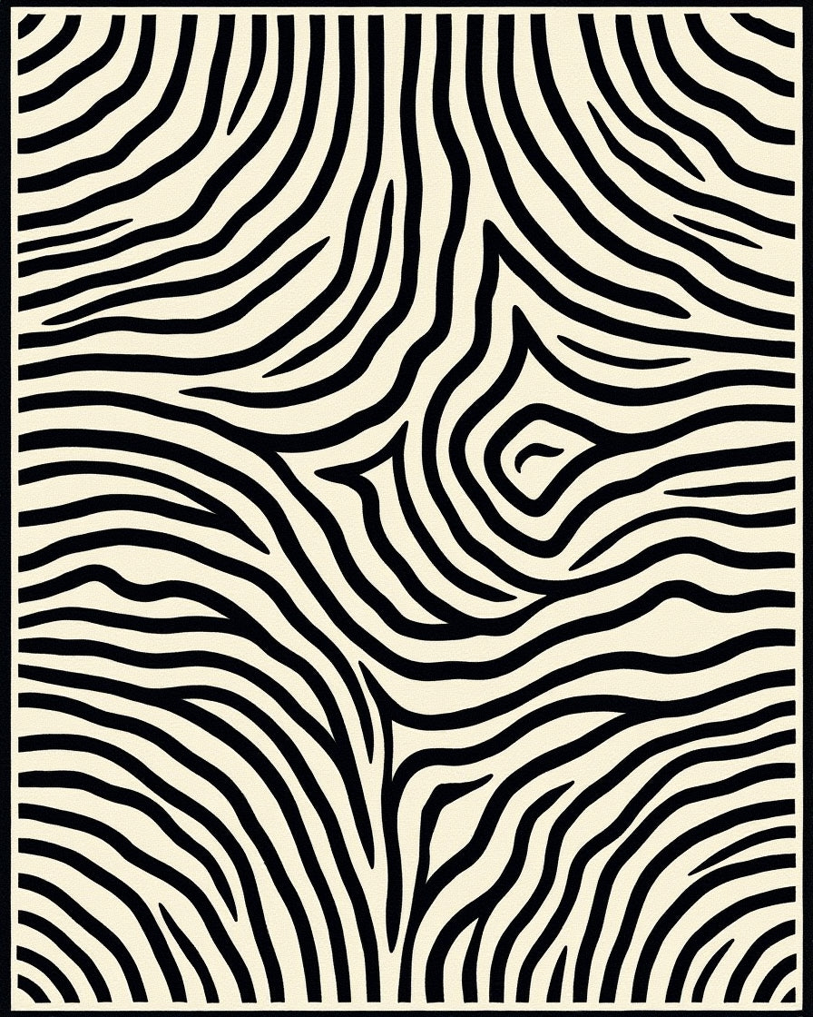 Bold Black Zebra Stripe Design Rug