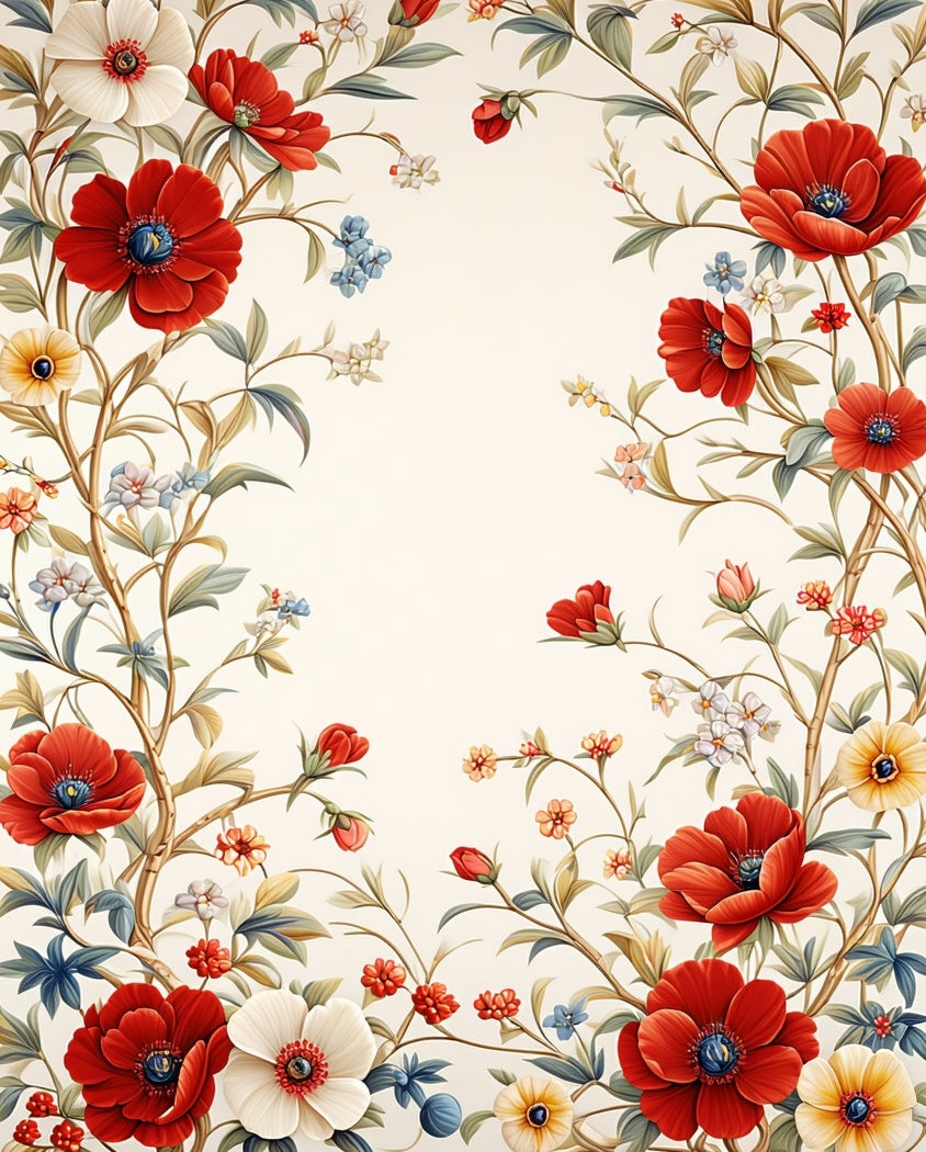 Lush Floral Vines Botanical Pattern Rug