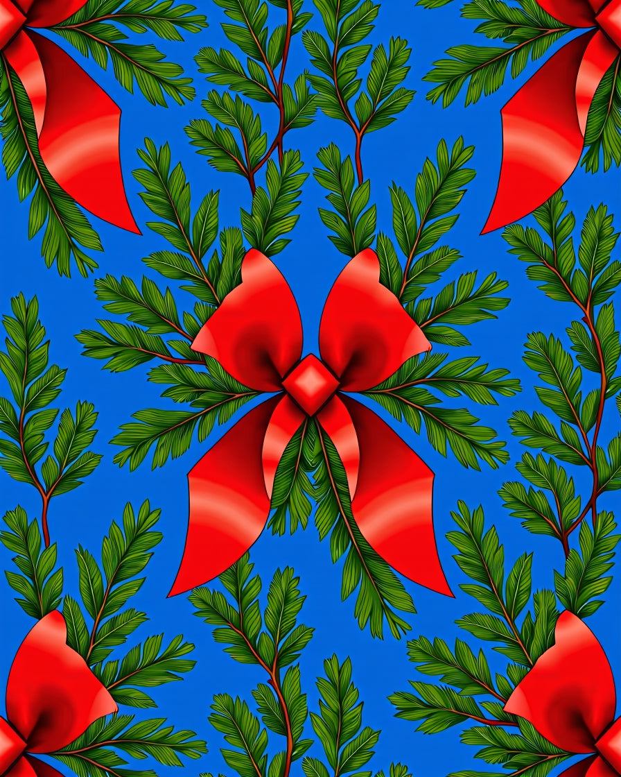 Vibrant Red Bow Festive Greenery Rug