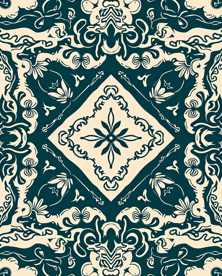 Ornate Floral Damask Scroll Rug