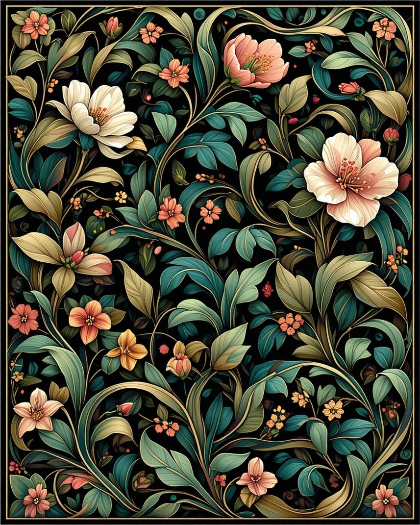 Dark Floral vines Inspired Pattern Rug