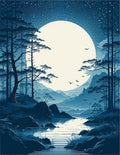 Serene Lunar Landscape Forest Scene Rug