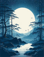 Serene Lunar Landscape Forest Scene Rug