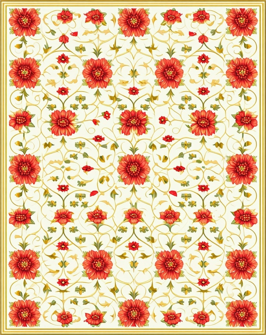 Red Floral Vine Pattern Rug