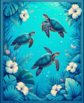 Watercolor Sea Turtles and Tropical Flowers Rug