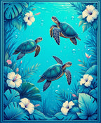 Watercolor Sea Turtles and Tropical Flowers Rug