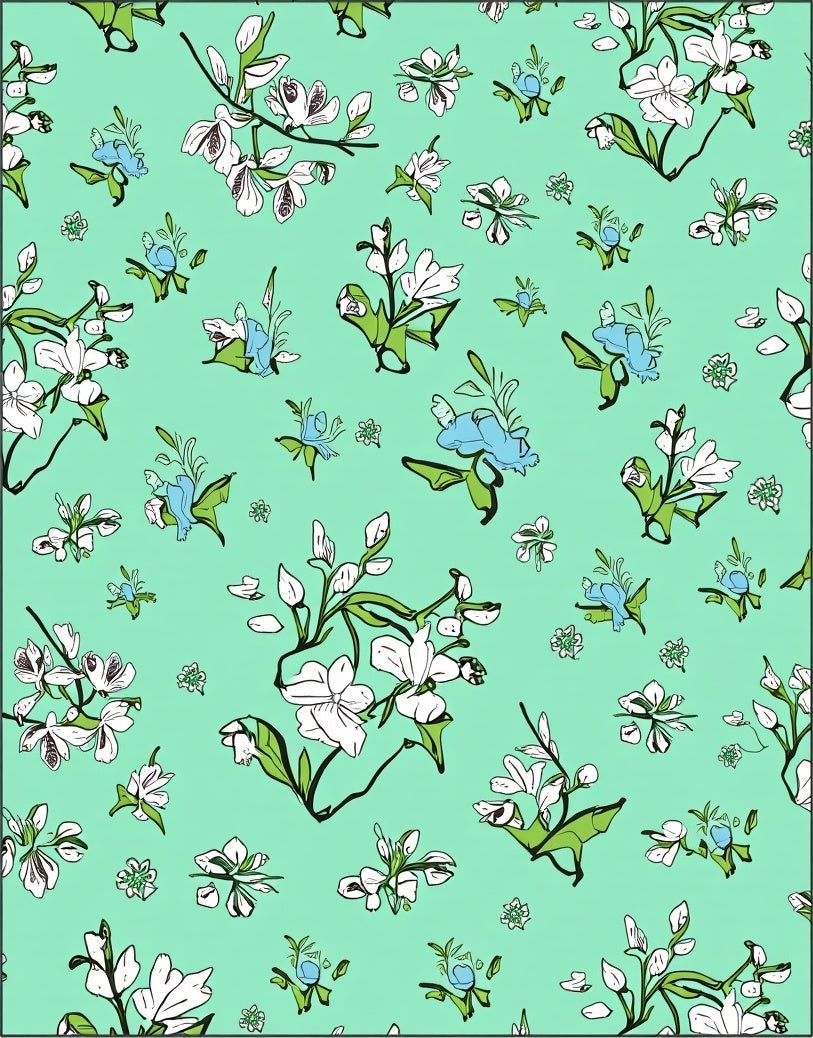 Floral Whimsical Birds On Teal Design Rug