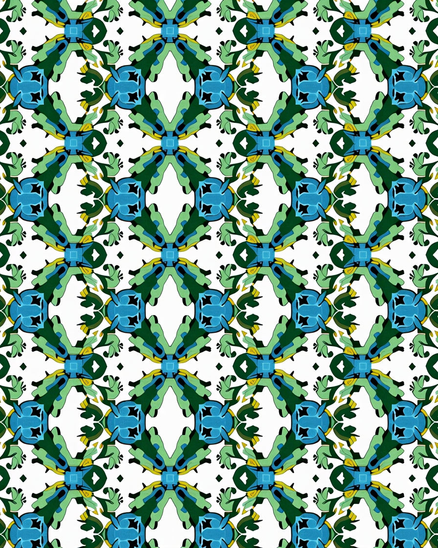 Bold Blue Green Abstract Tile Rug