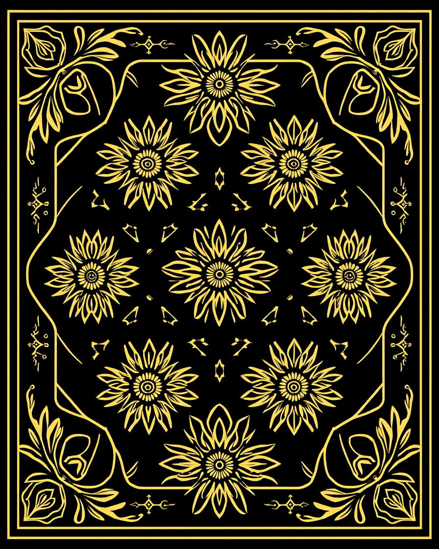 Ornate Floral Sunburst Pattern Rug