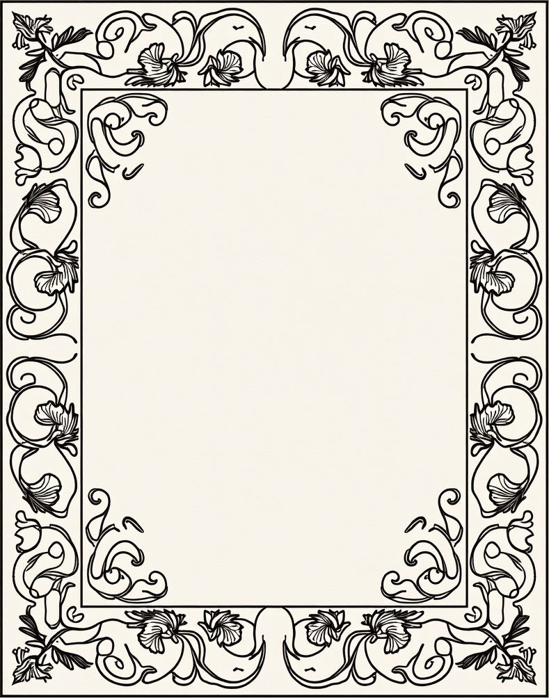 Ornate Floral Scrollwork Border Design Rug