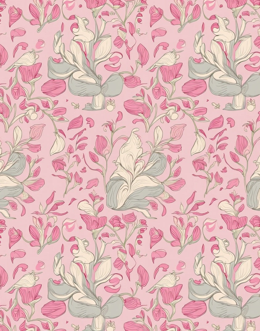 Whimsical Pink Floral Vine Pattern Rug