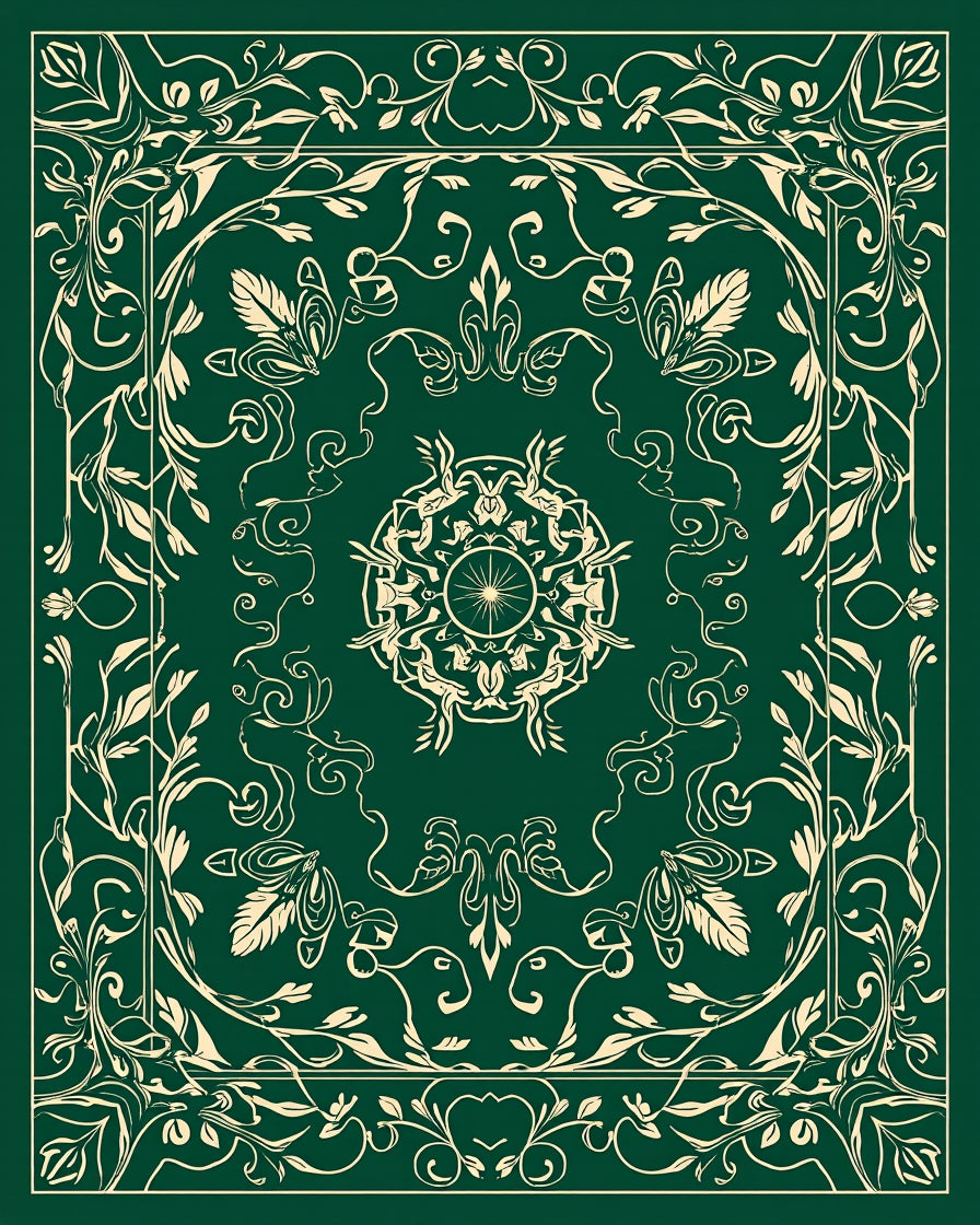Elegant Floral Mandala Ivory And Emerald Rug
