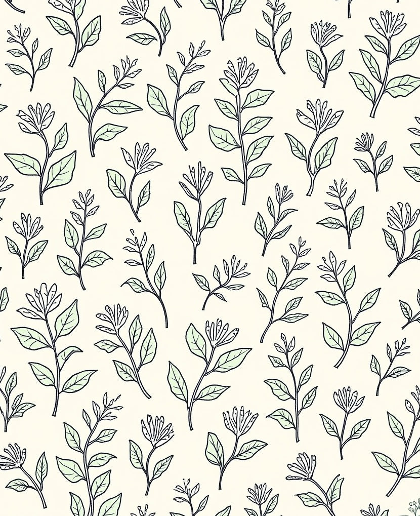 Botanical Leaves Stems Floral Design Rug
