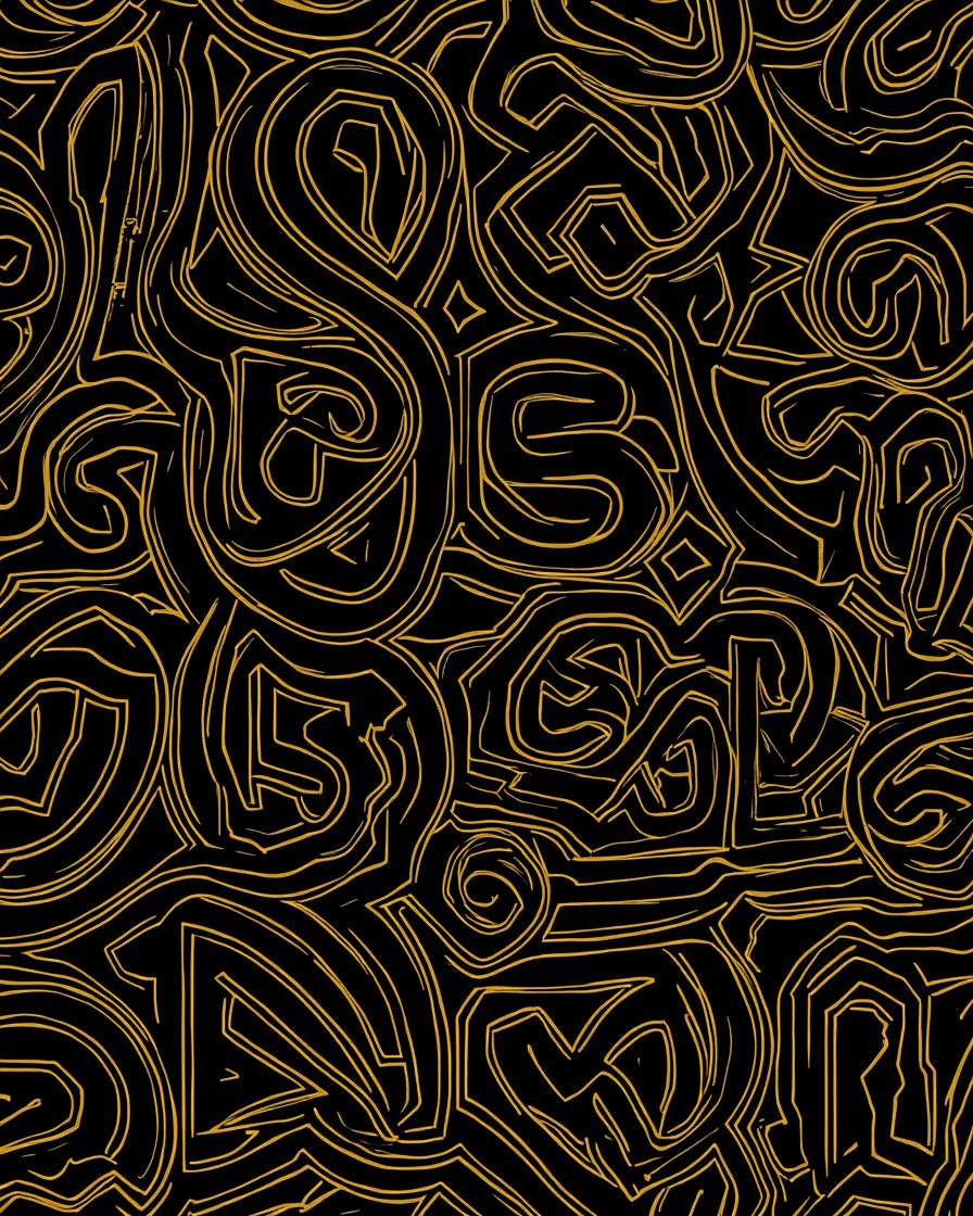 Black Gold Abstract Curvy Lines Design Rug