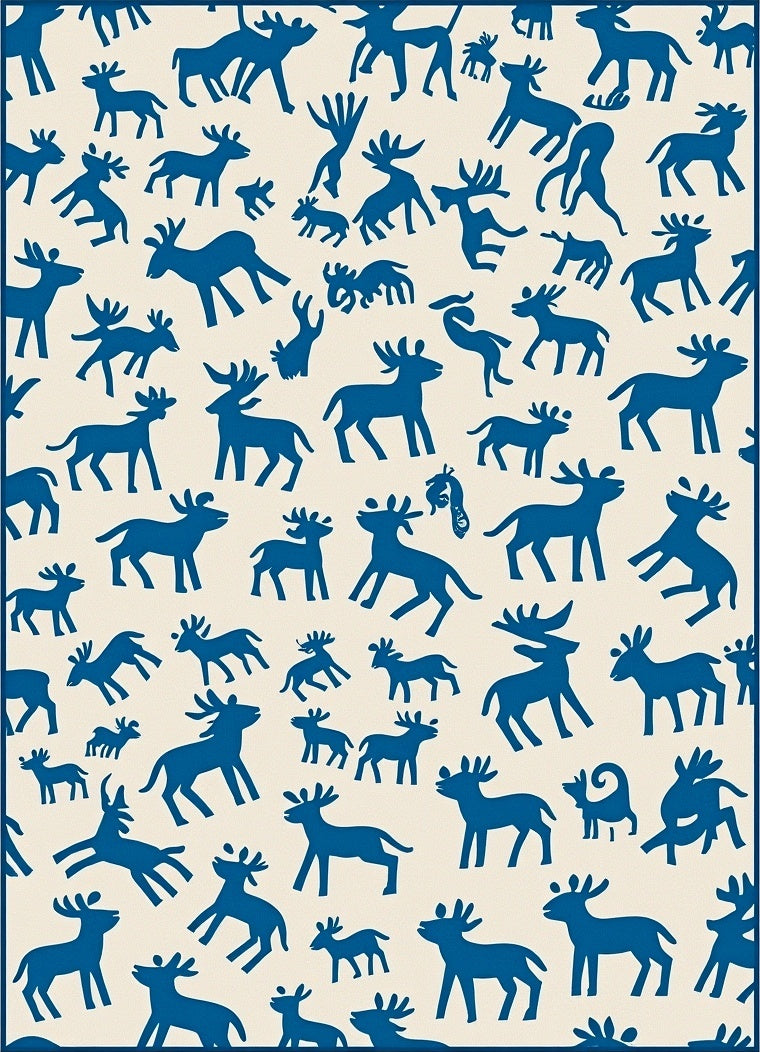 Blue Animal Silhouette Pattern Rug