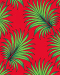 Vibrant Red Green Palm Leaf Pattern Rug