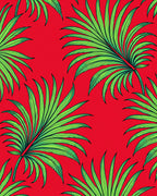 Vibrant Red Green Palm Leaf Pattern Rug